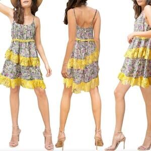 Barok Paris Floral Lace Ruffle Cotton Minidress, Size L / 8 US, New With Tag